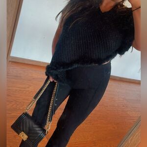 Black fur trim sweater